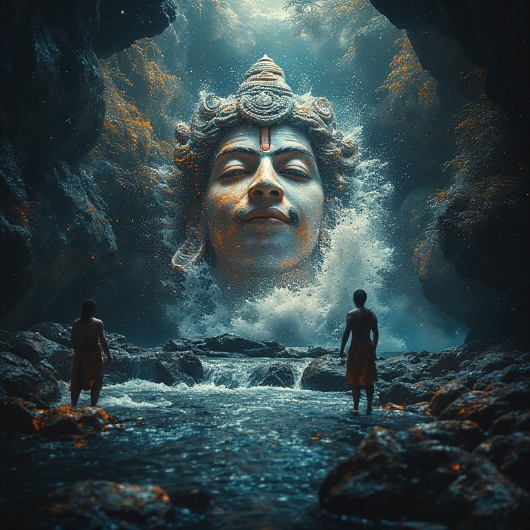 Artistic view of Mahadev Lord Shiva AI-generated images showing a divine Shiva face in a cave